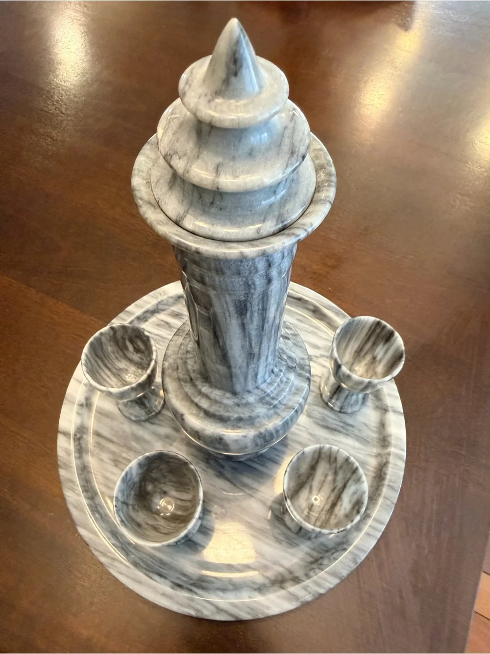 Gray and White Marble Beverage Set with Tray